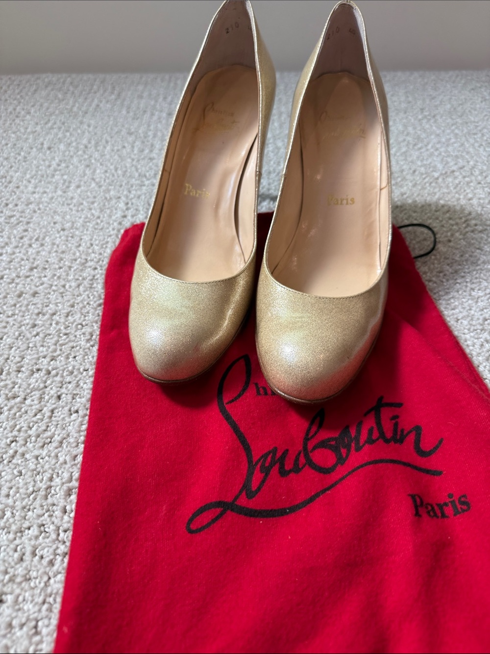 Christian Louboutin Metallic Gold Round-Toe Pumps size 40